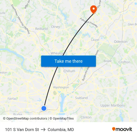 101 S Van Dorn St to Columbia, MD map
