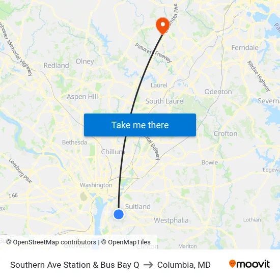 Southern Ave Station & Bus Bay Q to Columbia, MD map