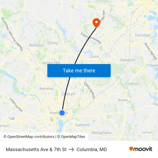 Massachusetts Ave & 7th St to Columbia, MD map