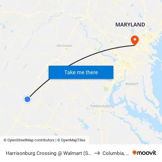 Harrisonburg Crossing @ Walmart (Shelter) to Columbia, MD map