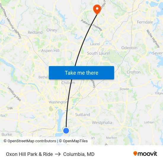 Oxon Hill Park & Ride to Columbia, MD map
