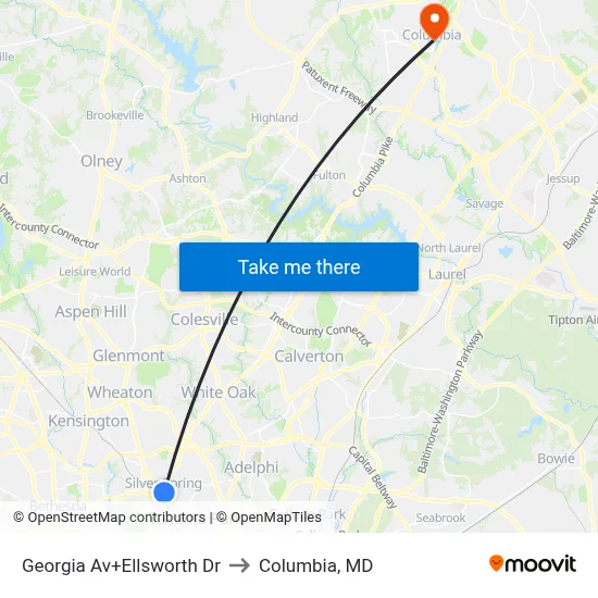Georgia Av+Ellsworth Dr to Columbia, MD map