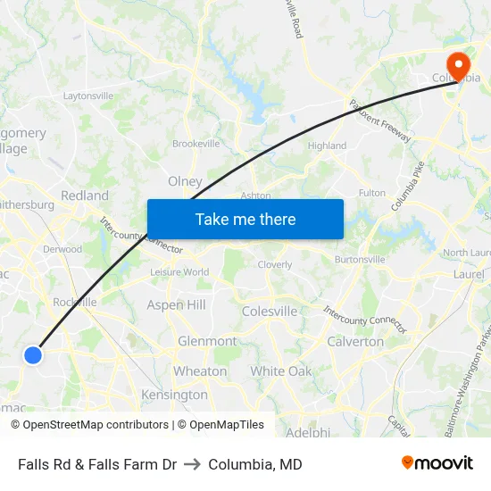 Falls Rd & Falls Farm Dr to Columbia, MD map