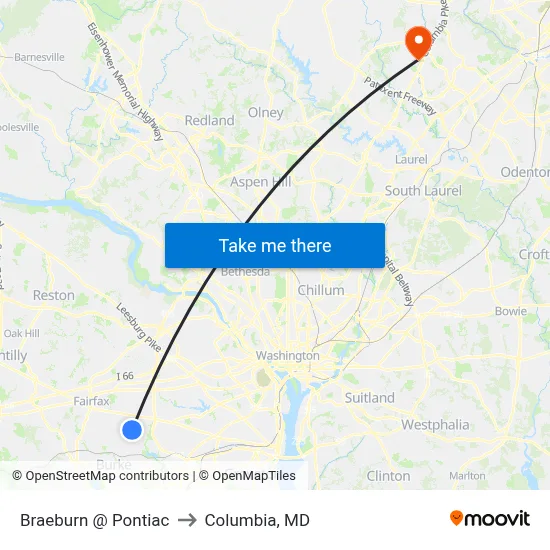 Braeburn @ Pontiac to Columbia, MD map