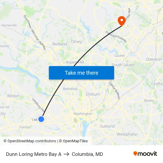 Dunn Loring Metro Bay A to Columbia, MD map