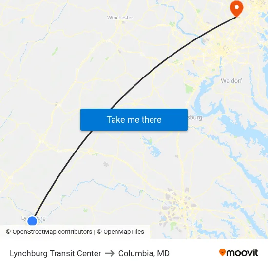 Lynchburg Transit Center to Columbia, MD map