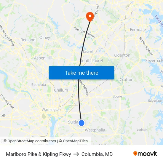 Marlboro Pike & Kipling Pkwy to Columbia, MD map