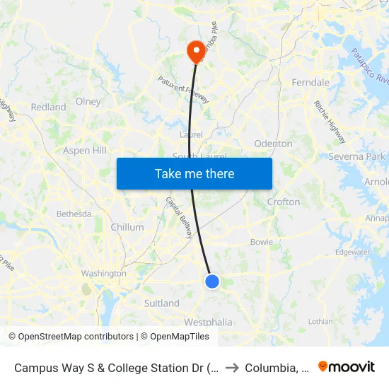 Campus Way S & College Station Dr (Pgcc) to Columbia, MD map