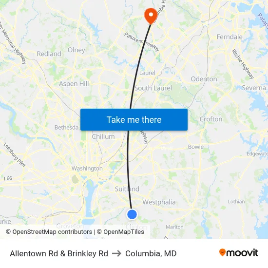 Allentown Rd & Brinkley Rd to Columbia, MD map