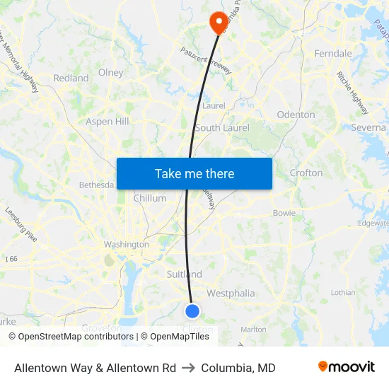 Allentown Way & Allentown Rd to Columbia, MD map