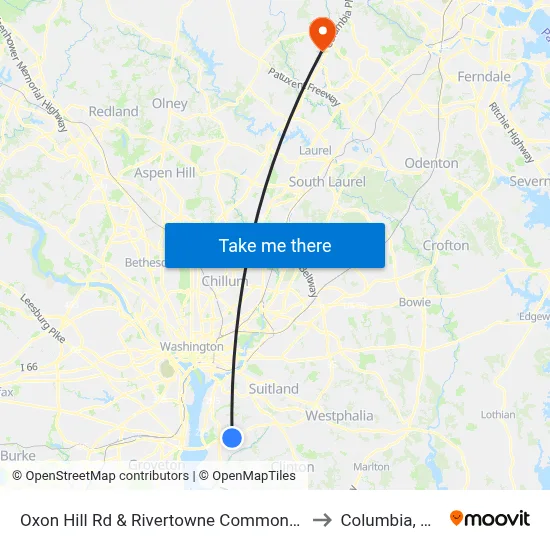 Oxon Hill Rd & Rivertowne Commons M to Columbia, MD map