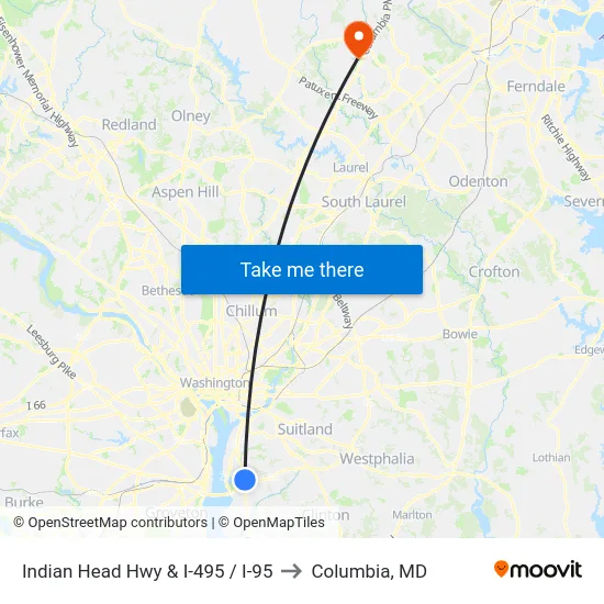 Indian Head Hwy & I-495 / I-95 to Columbia, MD map