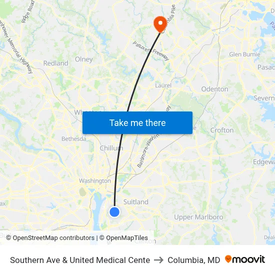 Southern Ave & United Medical Cente to Columbia, MD map