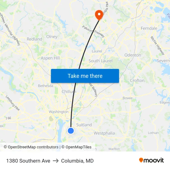 1380 Southern Ave to Columbia, MD map