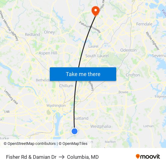 Fisher Rd & Damian Dr to Columbia, MD map