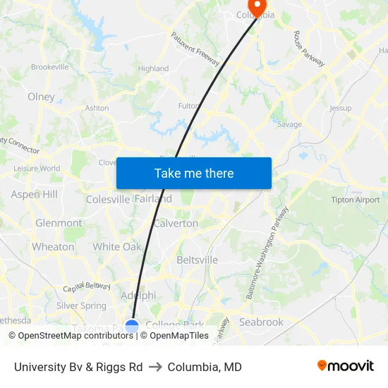 University Bv & Riggs Rd to Columbia, MD map