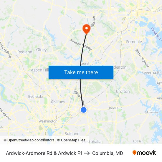 Ardwick-Ardmore Rd & Ardwick Pl to Columbia, MD map