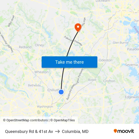Queensbury Rd & 41st Av to Columbia, MD map