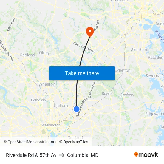 Riverdale Rd & 57th Av to Columbia, MD map