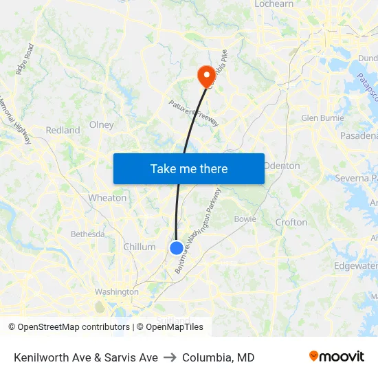 Kenilworth Ave & Sarvis Ave to Columbia, MD map