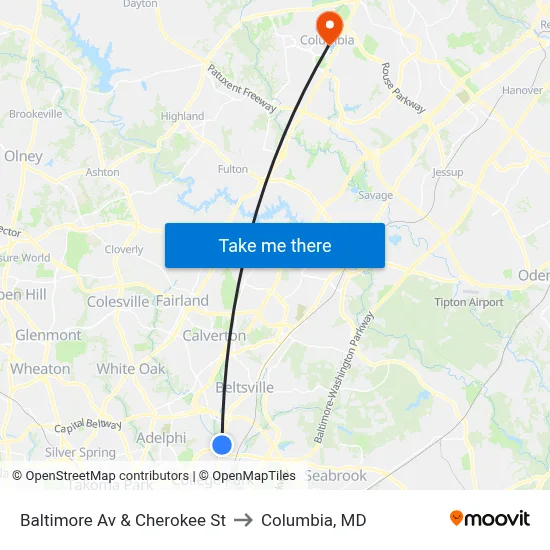 Baltimore Av & Cherokee St to Columbia, MD map