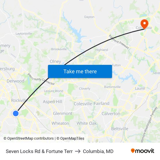 Seven Locks Rd & Fortune Terr to Columbia, MD map