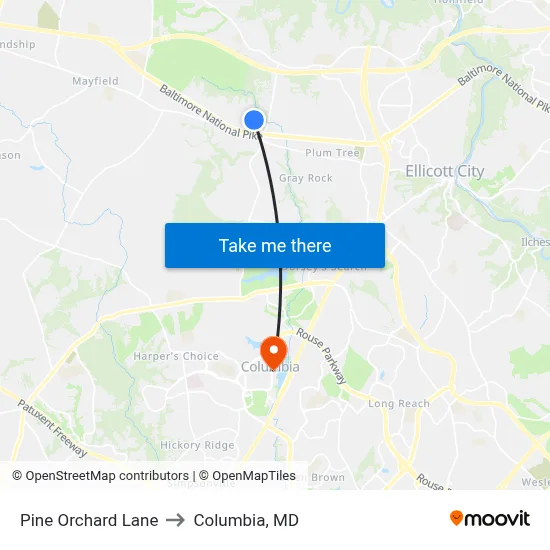 Pine Orchard Lane to Columbia, MD map