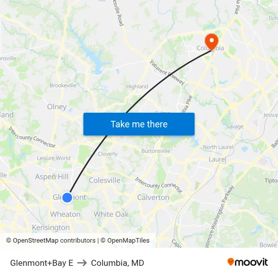 Glenmont+Bay E to Columbia, MD map