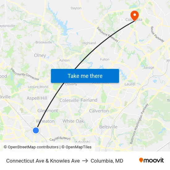 Connecticut Ave & Knowles Ave to Columbia, MD map