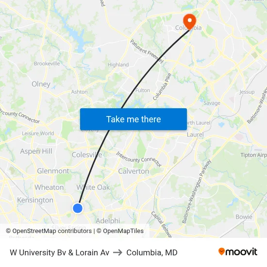 W University Bv & Lorain Av to Columbia, MD map