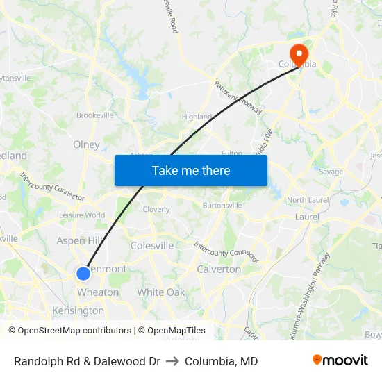 Randolph Rd & Dalewood Dr to Columbia, MD map