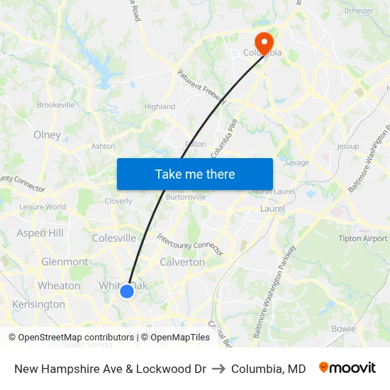 New Hampshire Ave & Lockwood Dr to Columbia, MD map