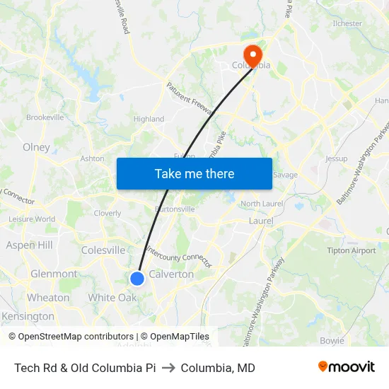 Tech Rd & Old Columbia Pi to Columbia, MD map