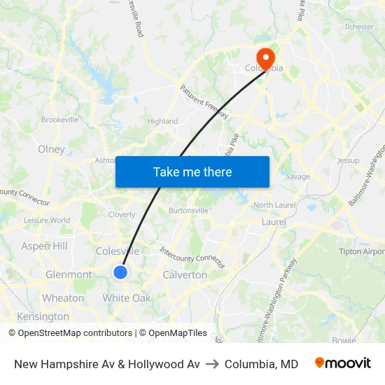 New Hampshire Av & Hollywood Av to Columbia, MD map