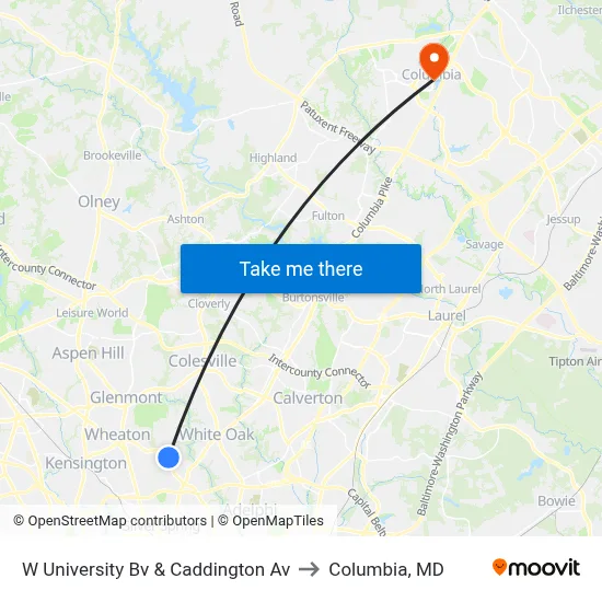 W University Bv & Caddington Av to Columbia, MD map