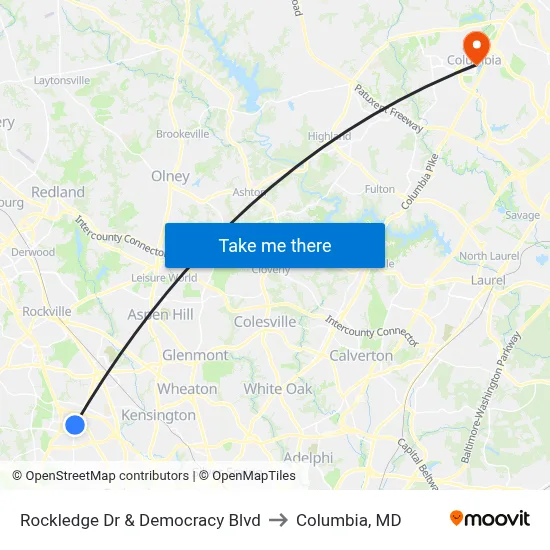 Rockledge Dr & Democracy Blvd to Columbia, MD map