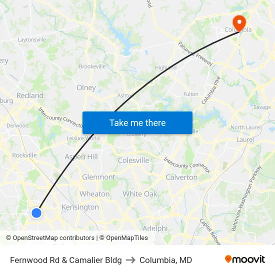 Fernwood Rd & Camalier Bldg to Columbia, MD map