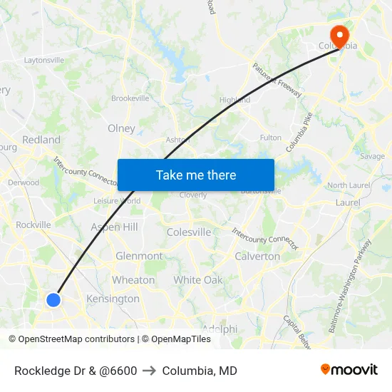Rockledge Dr & @6600 to Columbia, MD map