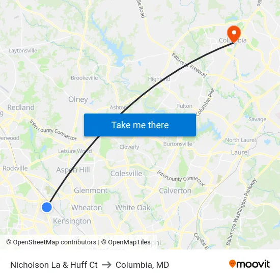 Nicholson La & Huff Ct to Columbia, MD map