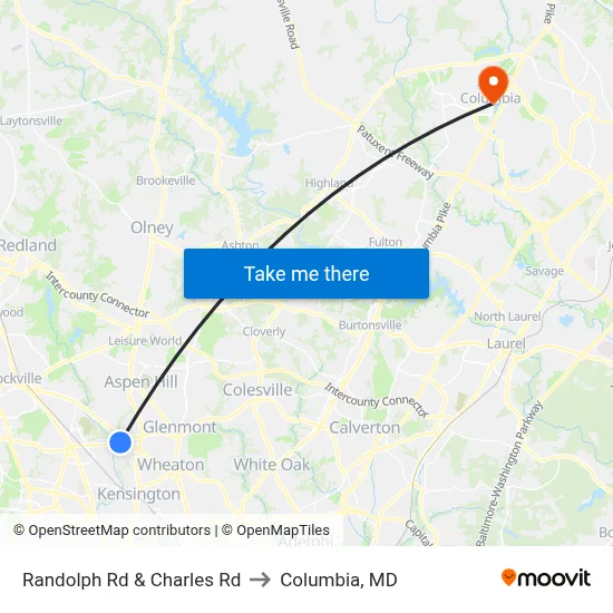 Randolph Rd & Charles Rd to Columbia, MD map