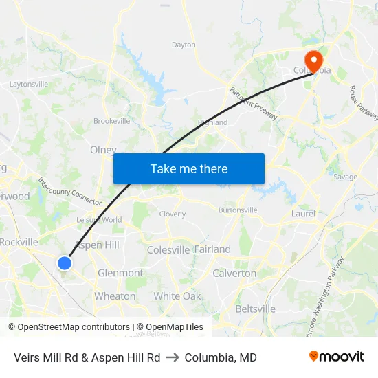 Veirs Mill Rd & Aspen Hill Rd to Columbia, MD map