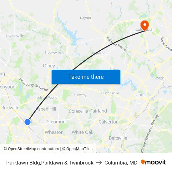 Parklawn Bldg;Parklawn & Twinbrook to Columbia, MD map