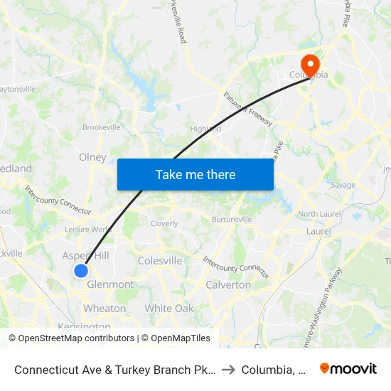 Connecticut Ave & Turkey Branch Pkwy to Columbia, MD map
