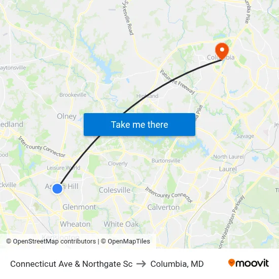 Connecticut Ave & Northgate Sc to Columbia, MD map