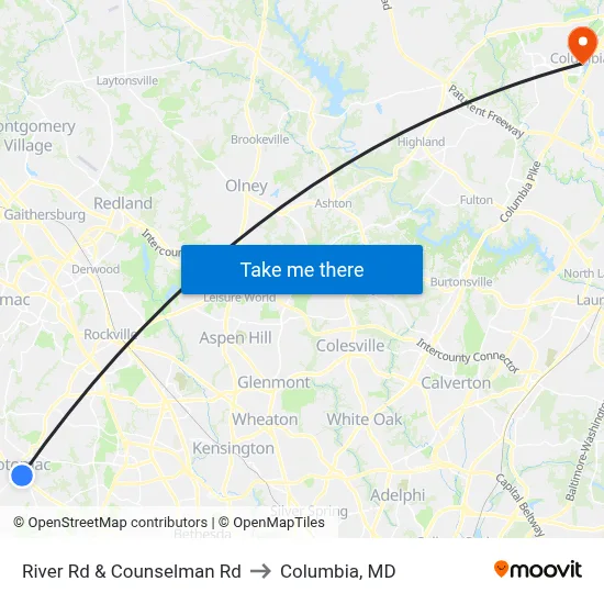 River Rd & Counselman Rd to Columbia, MD map