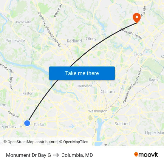 Monument Dr Bay G to Columbia, MD map