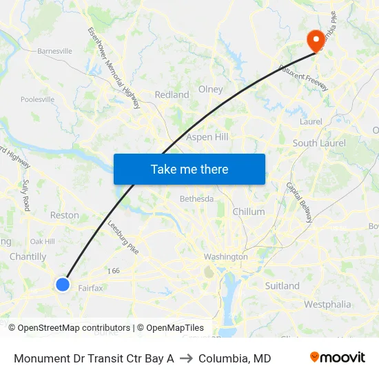 Monument Dr Transit Ctr Bay A to Columbia, MD map