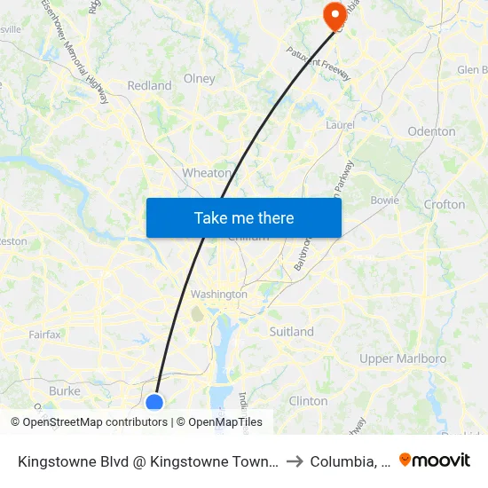 Kingstowne Blvd @ Kingstowne Town Centre to Columbia, MD map