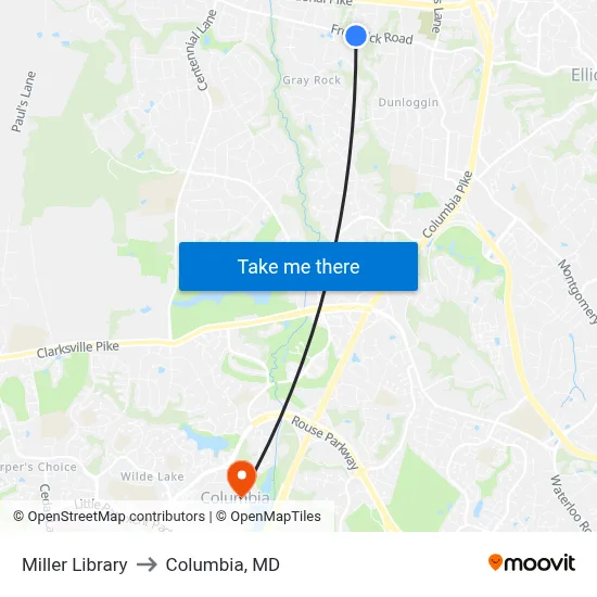 Miller Library to Columbia, MD map