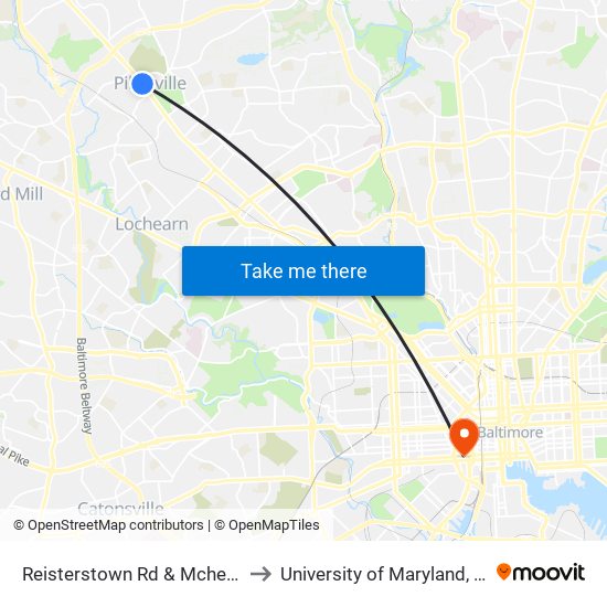 Reisterstown Rd & Mchenry Ave Sb to University of Maryland, Baltimore map